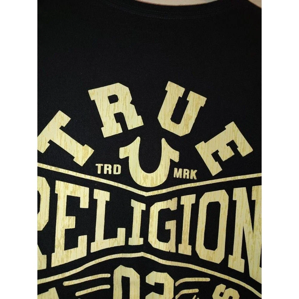 Men's True Religion Black T-Shirt with 3D Print Big Buddha Logo Size XL